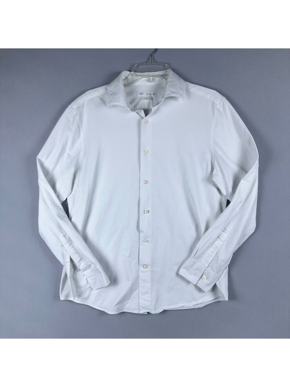 Zara Button Down Shirt Long Sleeve Mens Size Large Collared Regular Fit White